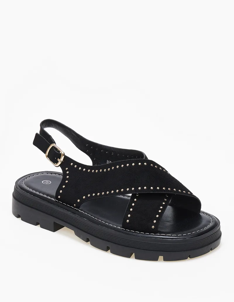 Σανδάλια flatform χιαστί με τρούκς και τρακτερωτή σόλα - Μαύρο