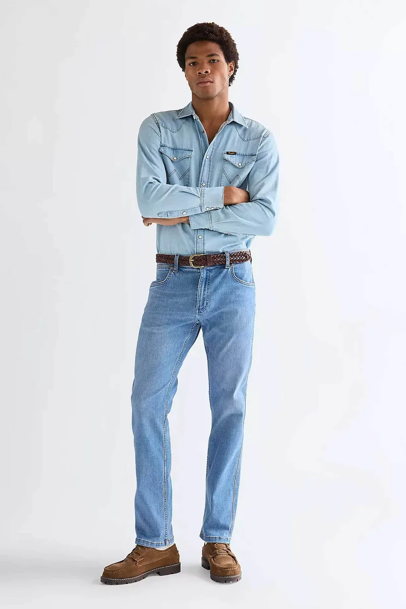 Wrangler® ανδρικό τζιν παντελόνι πεντάτσεπο Straight Fit "Greensboro" - 112377761 Denim Blue