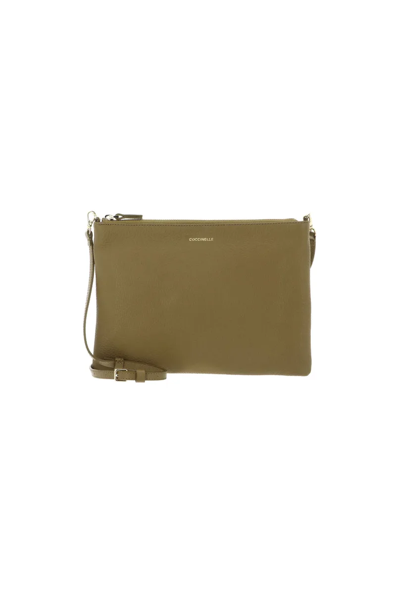 Coccinelle γυναικεία δερμάτινη τσάντα crossbody μονόχρωμη με logo print - E5MMA-55F401 Λαδί
