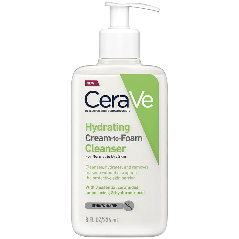 CeraVe Hydrating for Normal to Dry Skin to Foam Cleanser Cream Αφρώδης Κρέμα Καθαρισμού Ενυδάτωσης & Ντεμακιγιάζ Προσώπου & Σώματος για Κανονικό προς Ξηρό Δέρμα με Αντλία 236ml