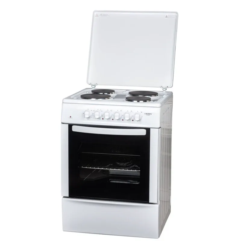 Crown CR-60E60V Ελεύθερη Κουζίνα 62lt, με Εμαγιέ Εστίες, Π60εκ, Α, Λευκή CR-60E60V