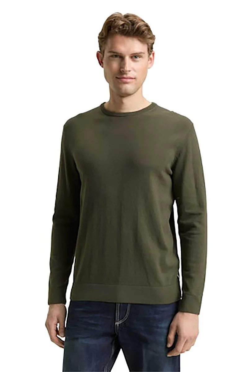 Tom Tailor ανδρικό πουλόβερ μονόχρωμο Regular Fit - 1049500 Χακί