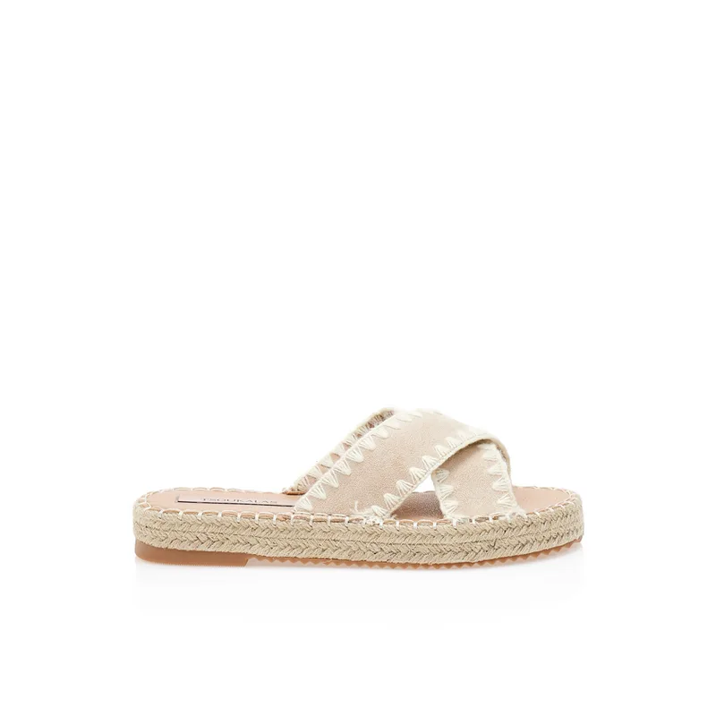 Flatforms μπεζ σουέτ με ψάθινη σόλα ΜΠΕΖ