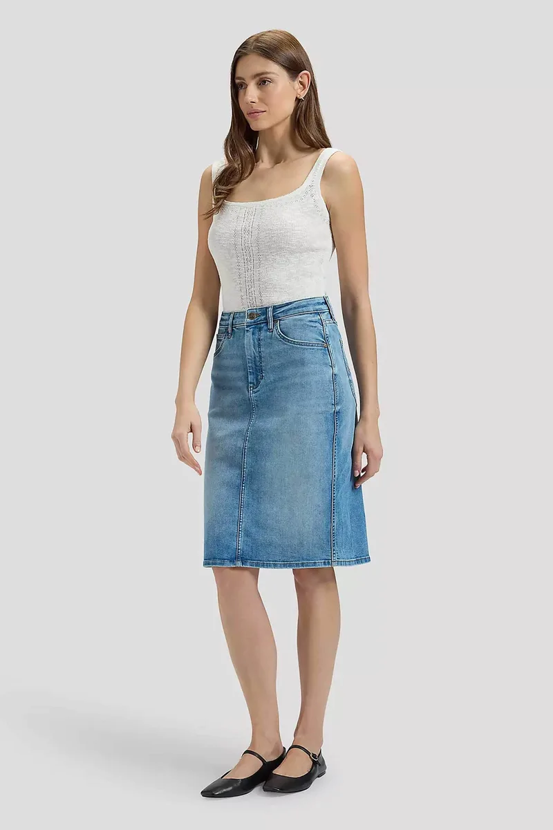 Lee® γυναικεία midi φούστα denim πεντάτσεπη με σκίσιμο - 112381377 Denim Blue