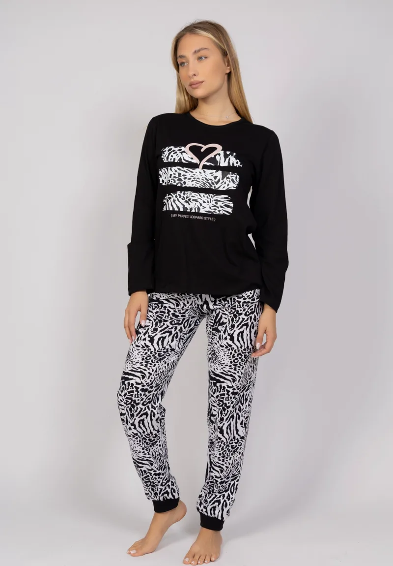 Πιτζάμα γυναικεία Animal Print Heart Cherry CHR24547-Μαύρο