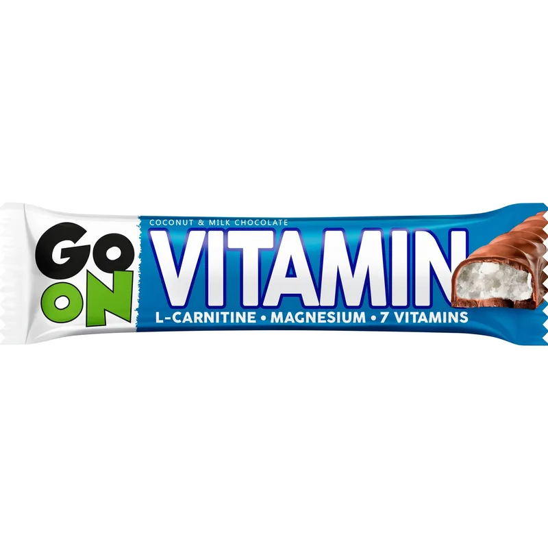 Go On Nutrition 7 Vitamins Coconut & Milk Chocolate Bar Μπάρα Δημητριακών με L-Καρνιτίνη, Μαγνήσιο & 7 Βιταμίνες για Ενέργεια με Γεύση Καρύδα & Επικάλυψη Σοκολάτας Γάλακτος 45g