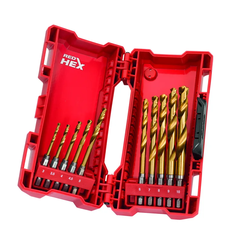 Τρυπάνια Τιτανίου HSS-G TIN 1/4'' MILWAUKEE RED HEX Σετ 10Τμχ