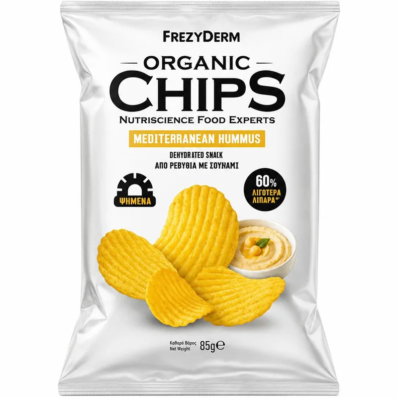 Frezyderm Organic Chips Βιολογικό Ψημένο Σνακ από Ρεβύθια με Χούμους 85g - Mediterranean Hummus