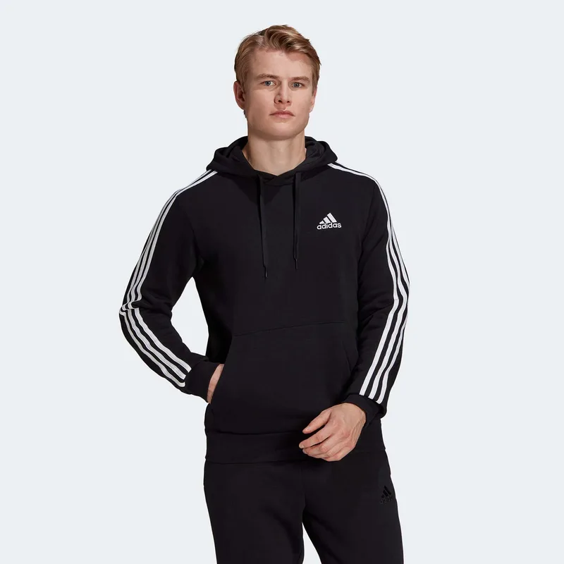 ESSENTIALS FLEECE 3-STRIPES HOODIE ΜΑΥΡΟ