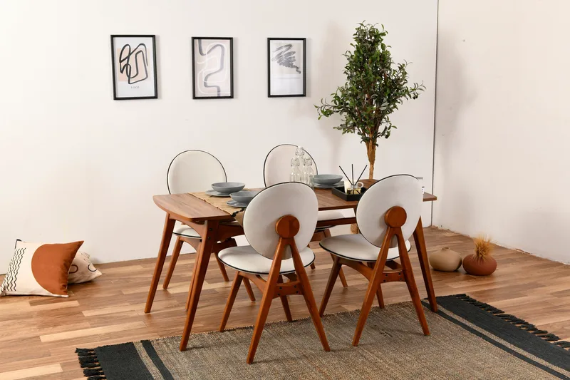 Σετ Τραπέζι & Καρέκλες (5 Τεμάχια) Touch Wooden - Cream 998Vow2129 (47x92x45)