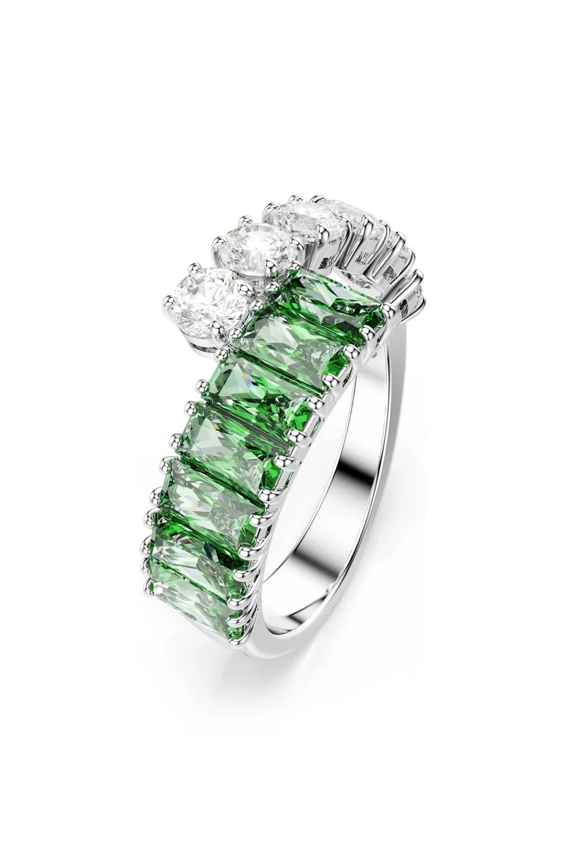 Swarovski γυναικείο δαχτυλίδι μίξη κοπών, πράσινο, επιμετάλλωση ροδίου "Matrix" (58) - 5722457