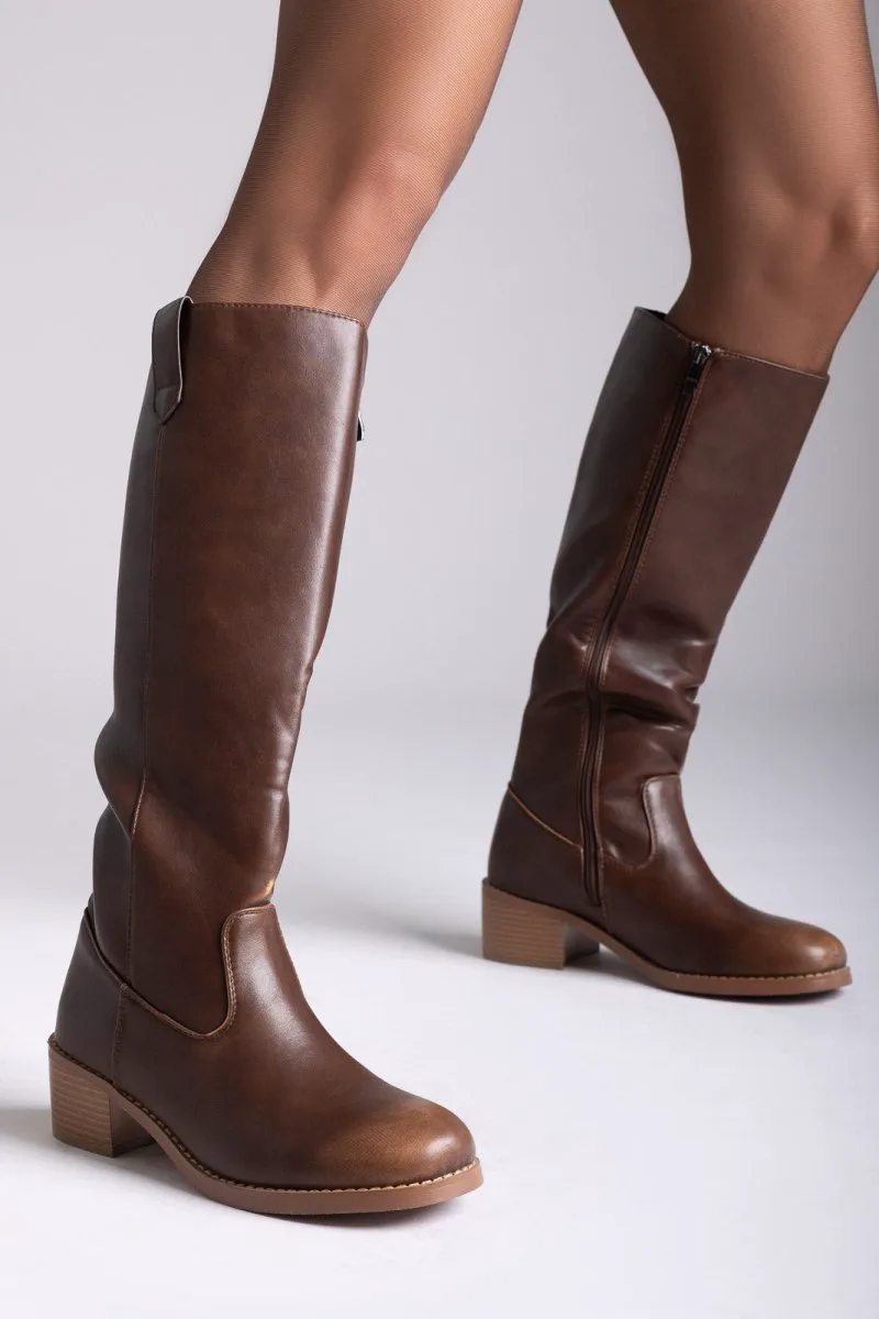 Stephan Boots Low Block Heel - C-371 - Light Brown Matte