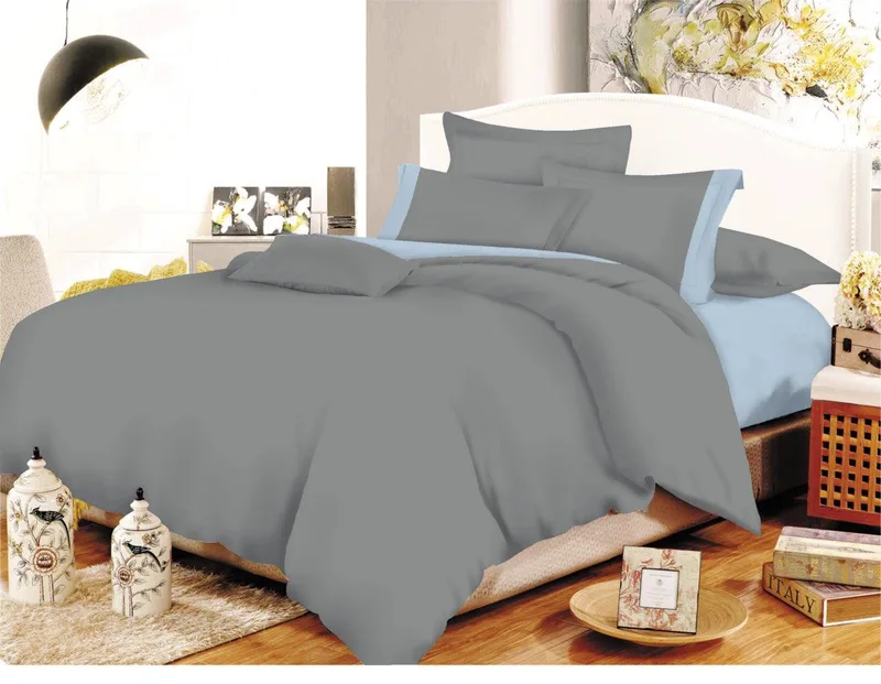 Σετ Σεντόνια ΚΟΜΒΟΣ Cotton Line Grey - Baby Blue Μονόχρωμα με Φάσα Υπέρδιπλα (220x240)