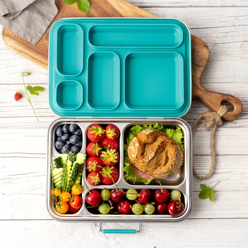 LEKKABOX GRANDE - Stainless Steel Lunchbox with 5 compartments - Petrol