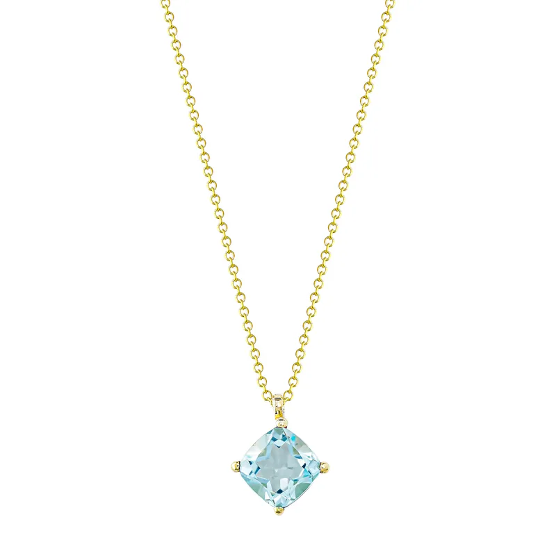 Κολιέ Μονόπετρο με Aqua Topaz από Κίτρινο Χρυσό 14 Καρατίων KL2052