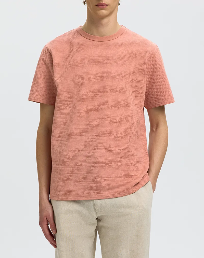 SELECTED SLMSANDER SEERSUCKER SS O-NECK TEE 16092769-Rose Dawn Coral