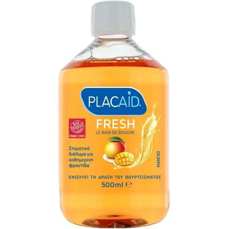 Plac Aid Fresh Mango Mouthwash Στοματικό Διάλυμα Καθημερινής Χρήσης Κατά της Πλάκας για Δροσερή Αναπνοή με Γεύση Μάνγκο 500ml