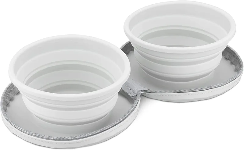 Navaris Silicone Travel Case for Dogs and Cats Set of 2 - Σετ με 2 Πτυσσόμενα Μπολ Ταξιδιού από Σιλικόνη για Κατοικίδια - 15 x 10 x 7.6 cm - Light Grey (55167.25)