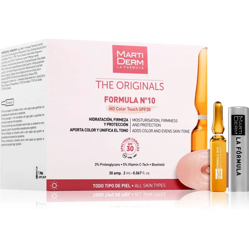 MartiDerm The Originals Formula Nº10 HD Color Touch ενυδατικός ορός προσώπου με βιταμίνη C SPF 30 30x2 ml