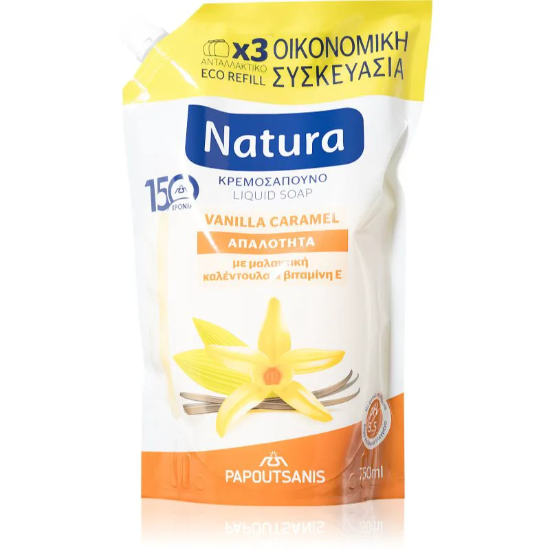 PAPOUTSANIS Natura Vanilla Caramel υγρό σαπούνι ανταλλακτικό 750 ml