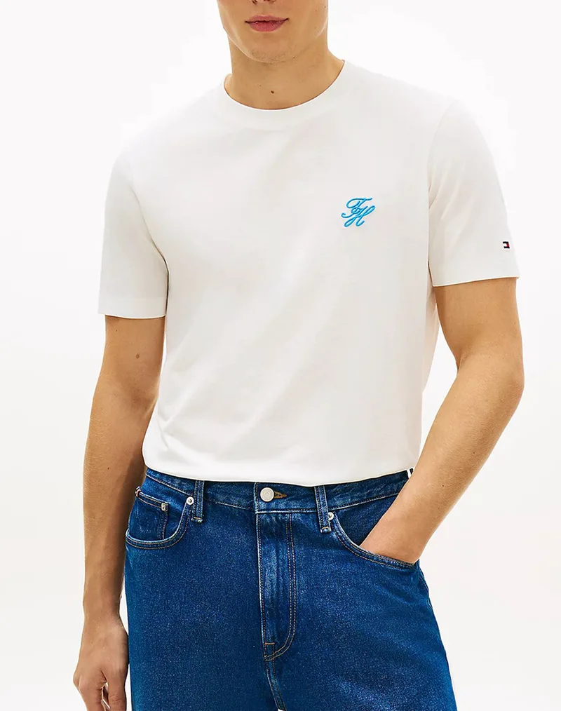 TOMMY HILFIGER SCRIPT MONOGRAM SWIMSHOP TEE MW0MW43066-YBL Ecru