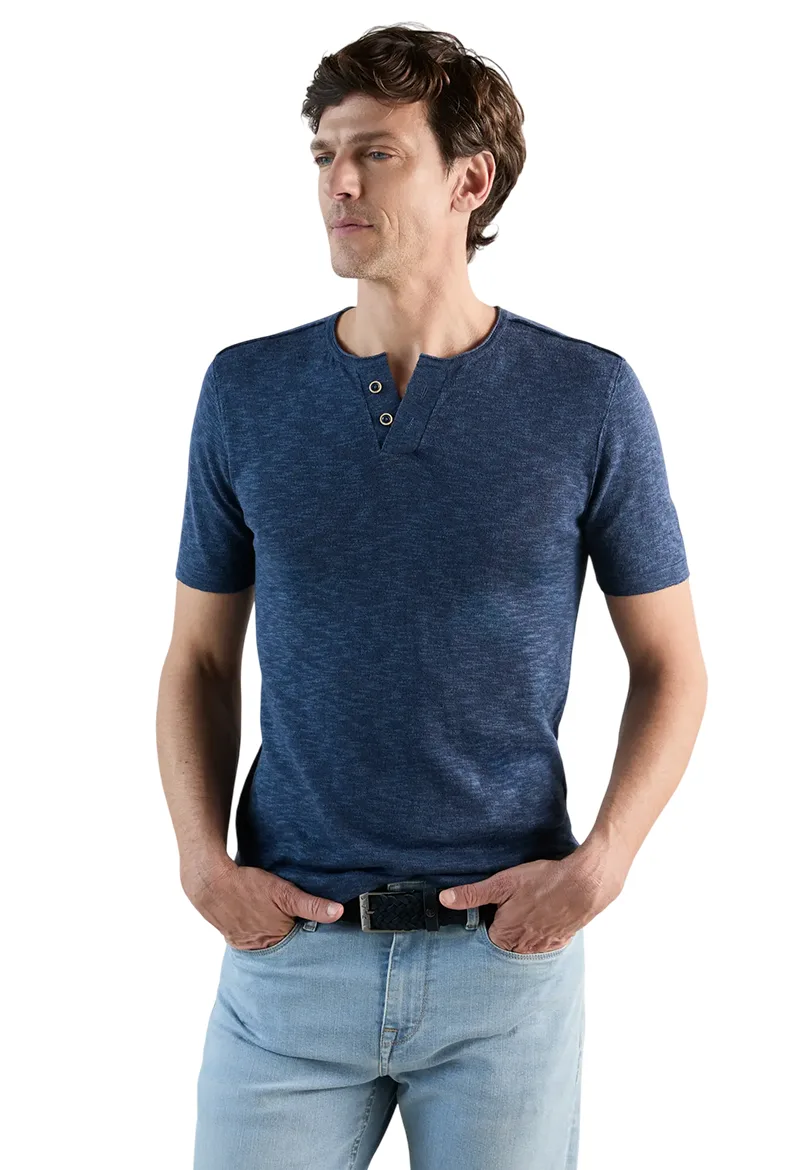 ΑΝΔΡΙΚΟ T-SHIRT IZAC GIDIETTER HENLEY ΣΚΟΥΡΟ ΜΠΛΕ