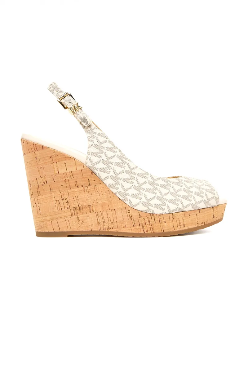 MICHAEL KORS ΠΑΠΟΥΤΣΙΑ ΠΛΑΤΦΟΡΜΕΣ ROSIE WEDGE ALL OVER LOGO ΒΑΝΙΛΙΑ/ΜΠΕΖ