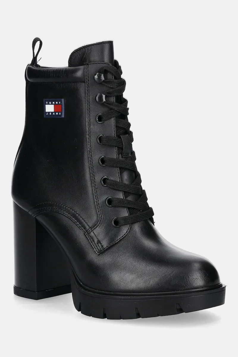 Δερμάτινες μπότες Tommy Jeans TJW HEEL LACE UP BOOT
