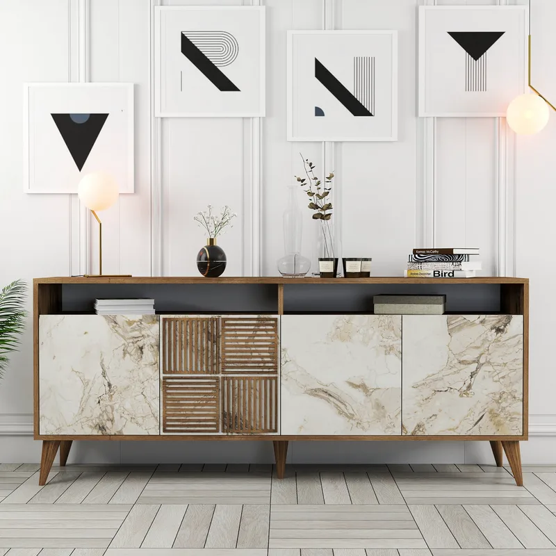 Κονσόλα Milan - Walnut, White Marble 845Hct5317 (180x78x35)