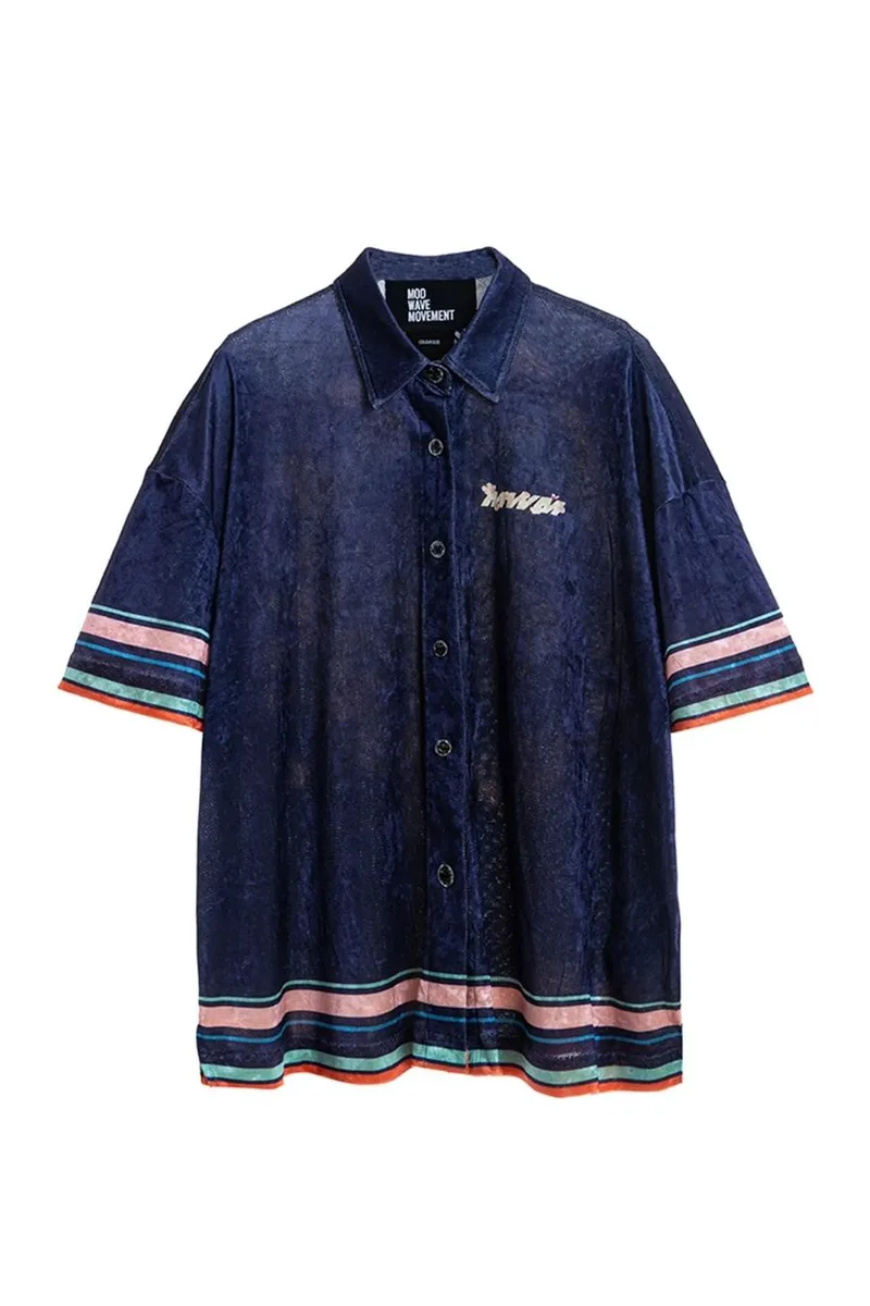 MOD WAVE MOVEMENT Πουκάμισα MWM Black Colorblock Almond Blossom Shirt - BLUE-MW092080389-BLUE