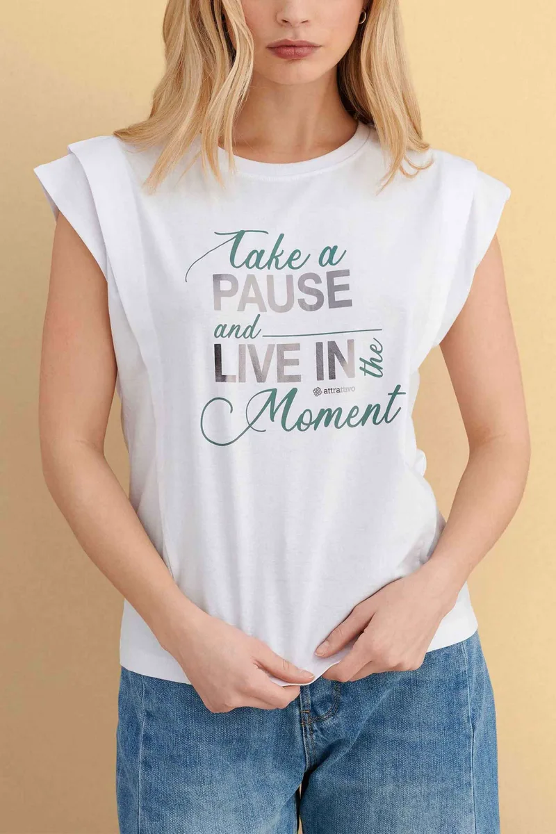 Attrativo γυναικείο T-shirt με print - 9923146 Λευκό