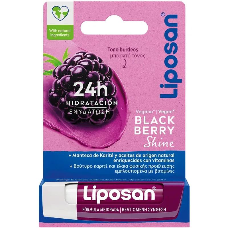 Liposan Black Berry Shinne Περιποιητικό Βάλσαμο Χειλιών με Βούτυρο Καριτέ & Άρωμα Βατόμουρου για Φροντίδα & Ενυδάτωση Διαρκείας Χαρίζοντας στα Χείλη σας Διακριτική Μπορντό Λάμψη 4,8g