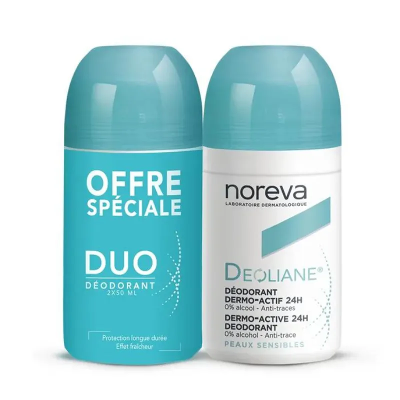 LED Noreva Deoliane Déodorant Roll-On Dermo-Actif 24h Lotto of 2 x 50ml