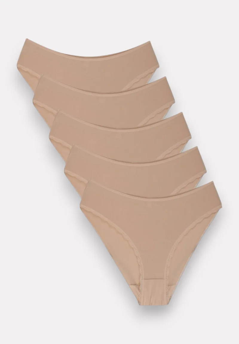 Slip Ψηλόμεσο 2/4 με δαντέλα στο πλάι Pamela Μπεζ Sexen 5 Τεμ. SXN3671-3-Μπεζ