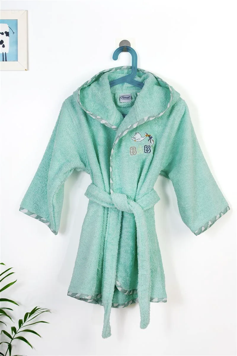Μπουρνούζι Με Κέντημα kids Stork 195 Size: 04 Mint 100% Cotton