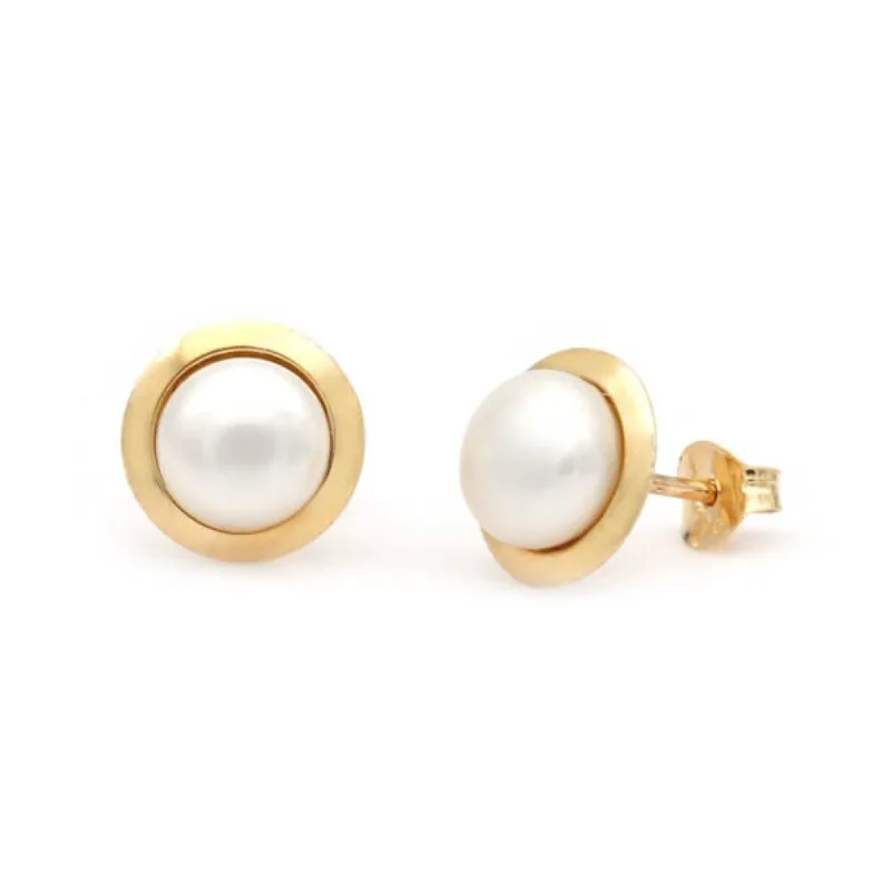TBS Creations Σκουλαρίκια με μαργαριτάρια Fresh Water Pearl από χρυσό 14 καρατίων BSE110595
