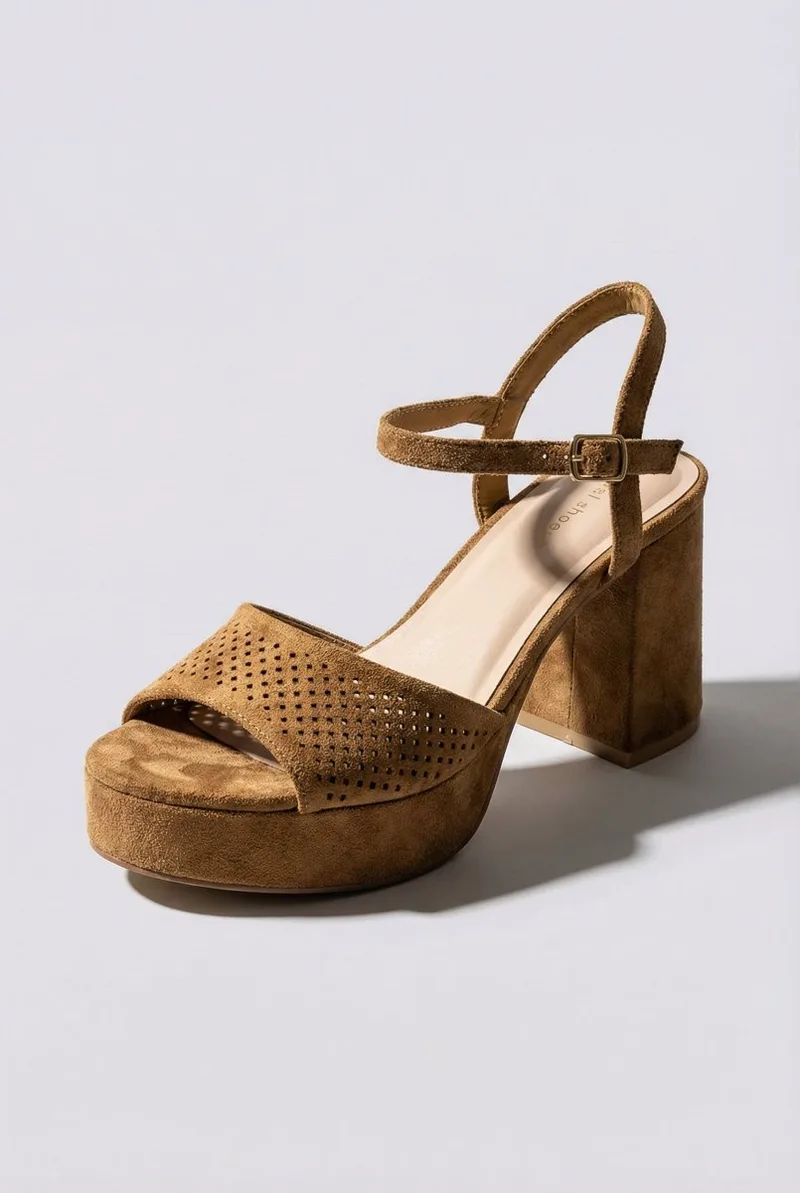 Ideal shoes Platform Sandals Block Heel - 2839 - Tan Suede