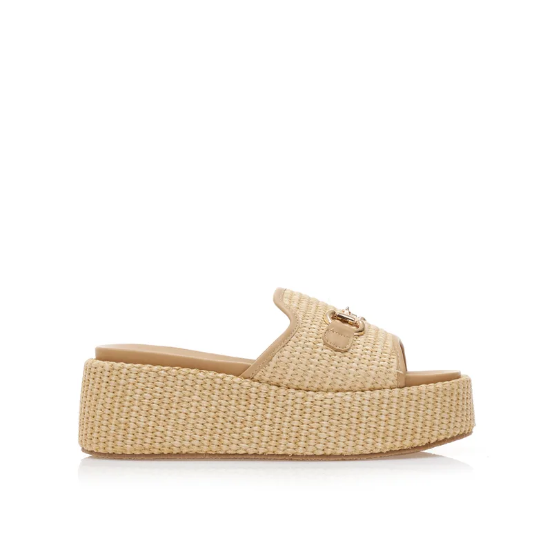 Flatforms μπεζ ψάθινα με αγκράφα ΜΠΕΖ