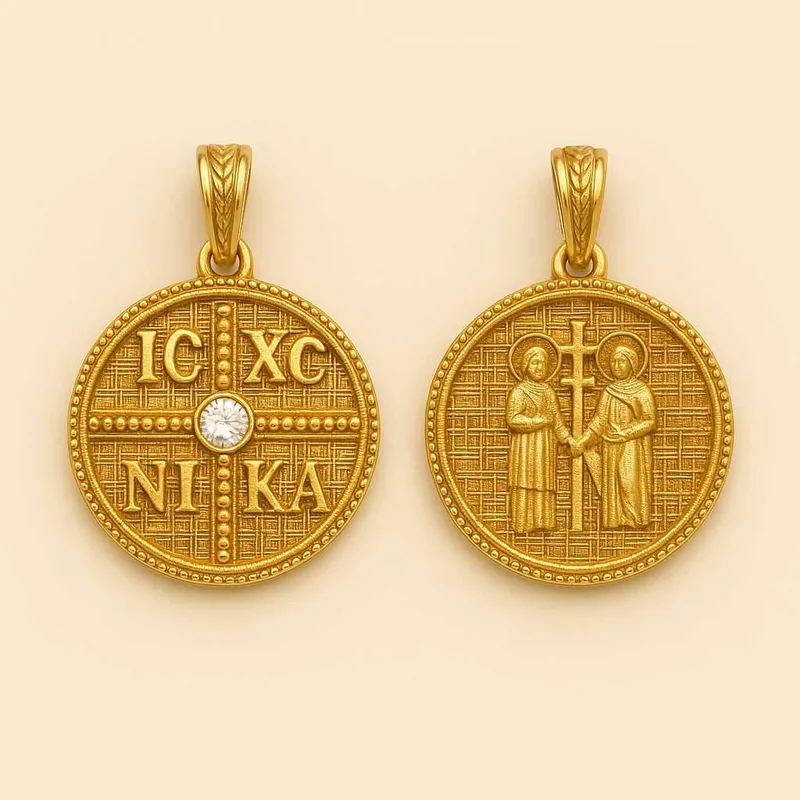 Κωνσταντινάτο IC XC NI KA Χρυσό 9Κ Διπλής Όψεως 3D με Ζιργκόν