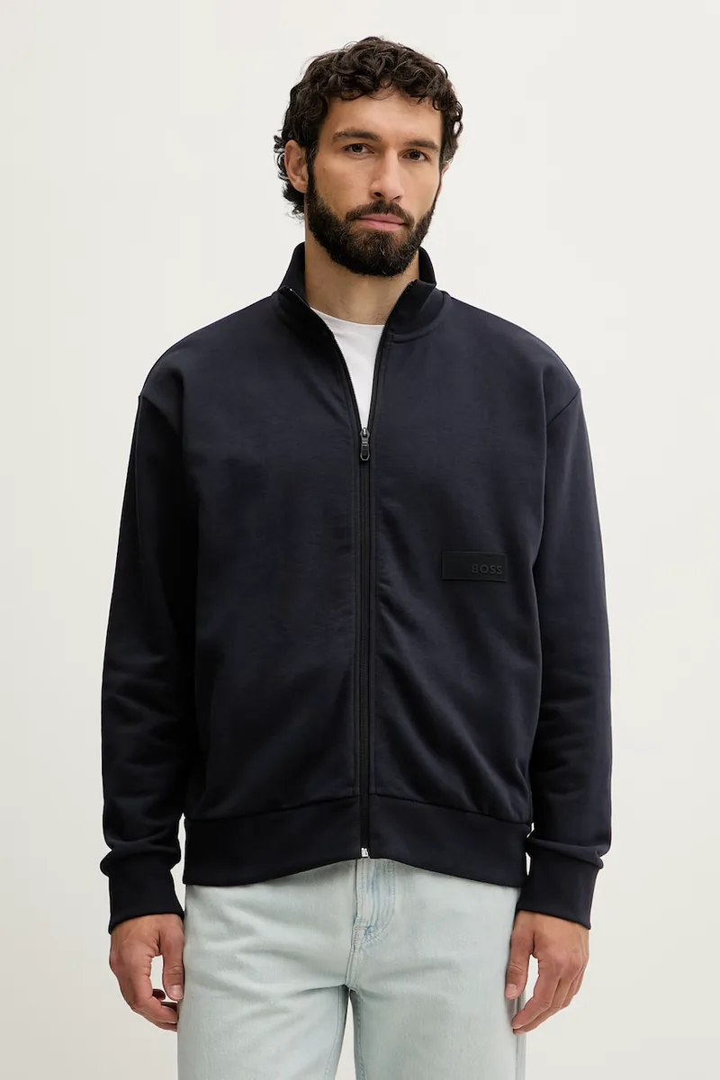 BOSS Green μπλούζα με κουμπιά ανδρική με βαμβάκι SW_Collar Full Zip
