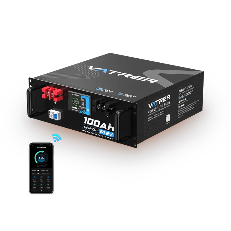 Vatrer 48V(51.2V) 100Ah Heated Lithium Solar Battery, Max 5120W Load Power