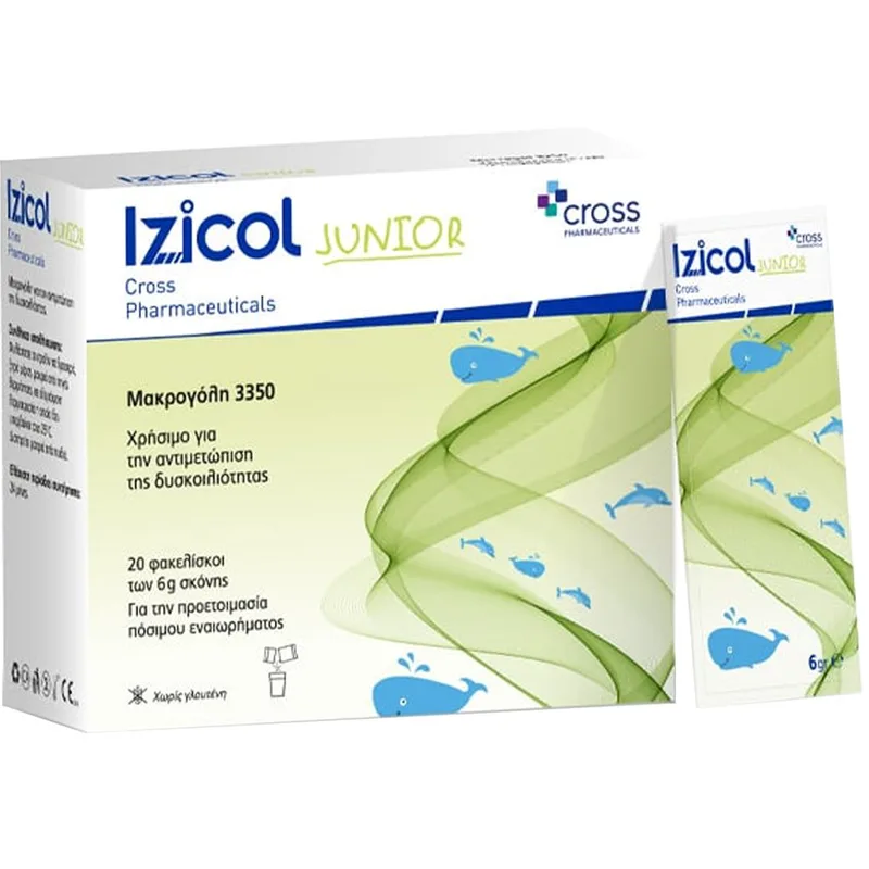 Cross Izicol Junior Συμπλήρωμα Διατροφής για Παιδιά από 2 Έτων με Μακρογόλη 3350 για την Αντιμετώπιση της Δυσκοιλιότητας  20 Sachets