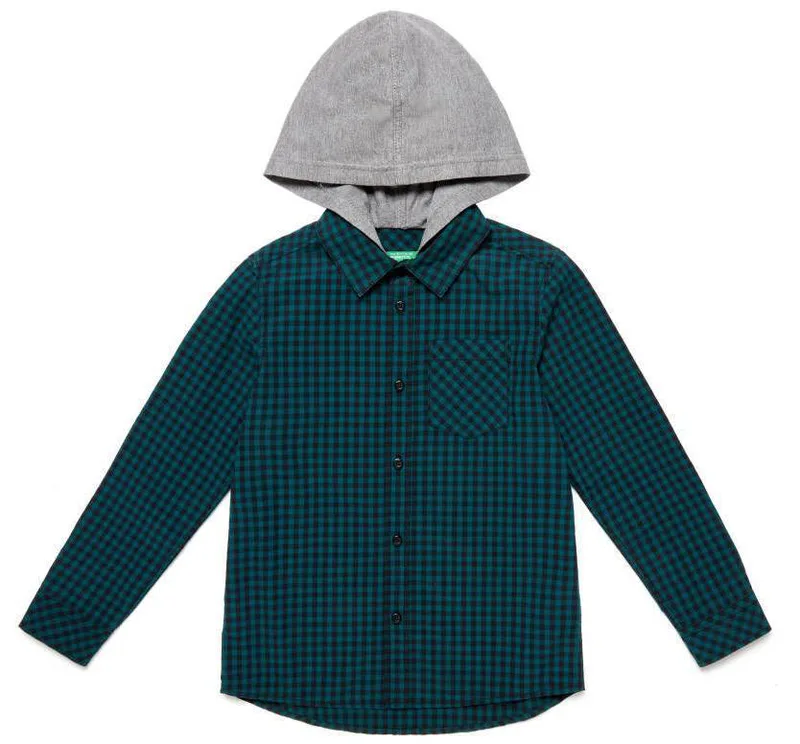 ΠΟΥΚΑΜΙΣΟ ΜΕ ΚΟΥΚΟΥΛΑ BENETTON ROCK BOY ΚΑΡΟ ΜΠΛΕ/ΠΡΑΣΙΝΟ (82 CM)-(1-2 ΕΤΩΝ)