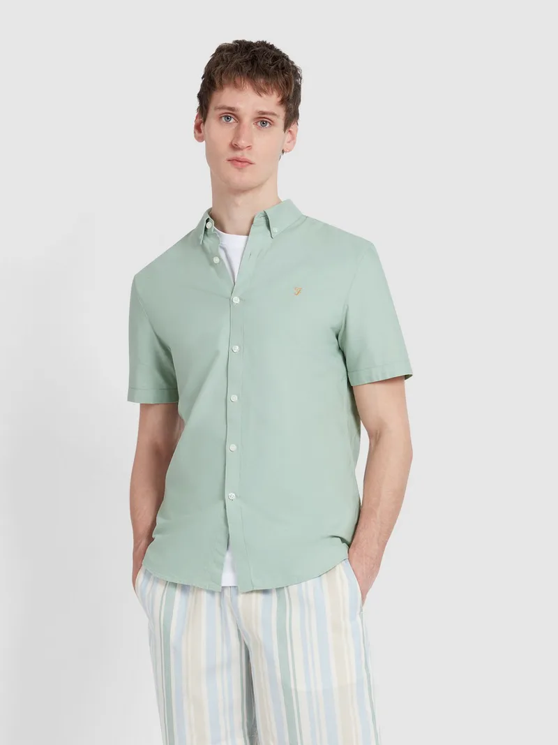 Farah Ανδρικό Πουκάμισο Brewer Κοντομάνικο Slim Fit από Οργανικό Βαμβάκι σε Grove Green
