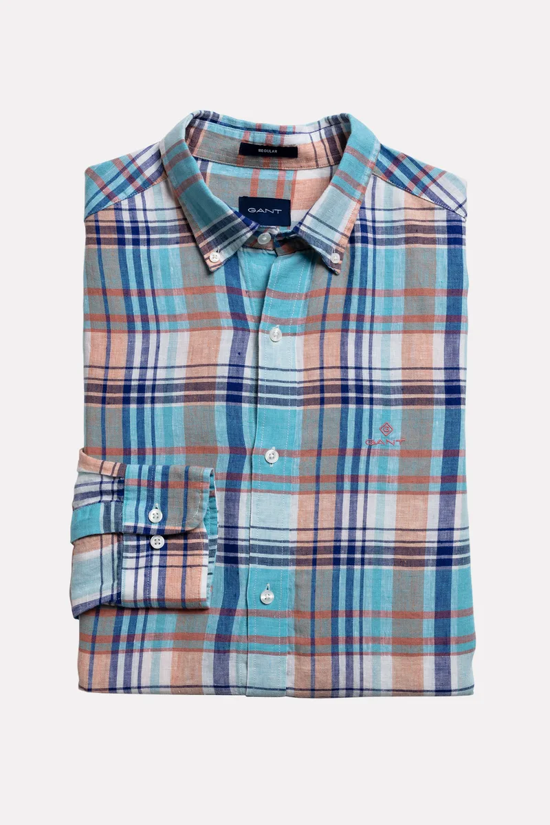 Gant ανδρικό καρό λινό πουκάμισο με button-down γιακά "Madras" - 3013520 Βεραμάν