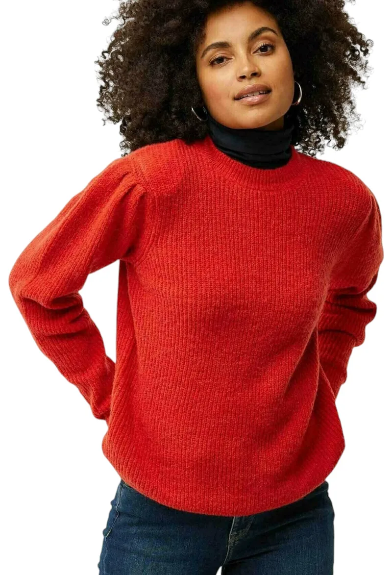 Πουλόβερ Mexx Round Neck Puff Sleeve JO0959026W-Bright Πορτοκαλί Γυναικείο