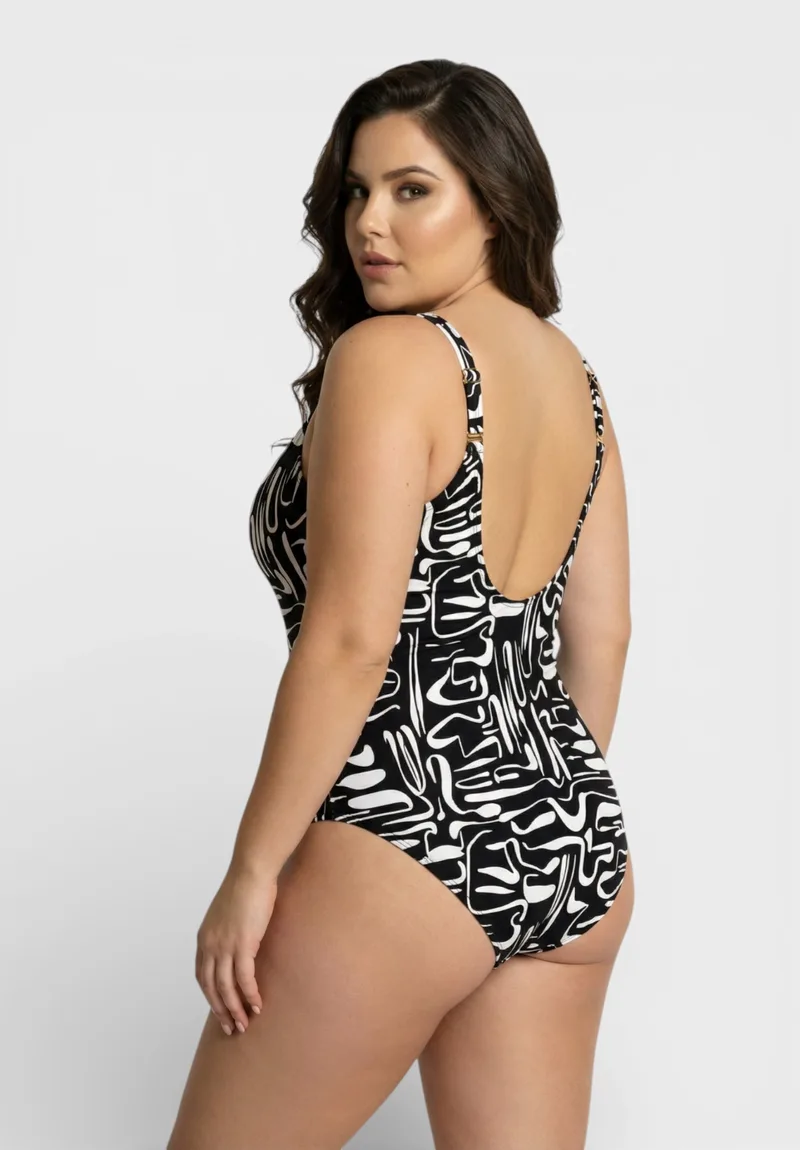 Ολόσωμο Μαγιό Μαύρο Λευκό Plus Size Closet22 LY475-2-Μαύρο