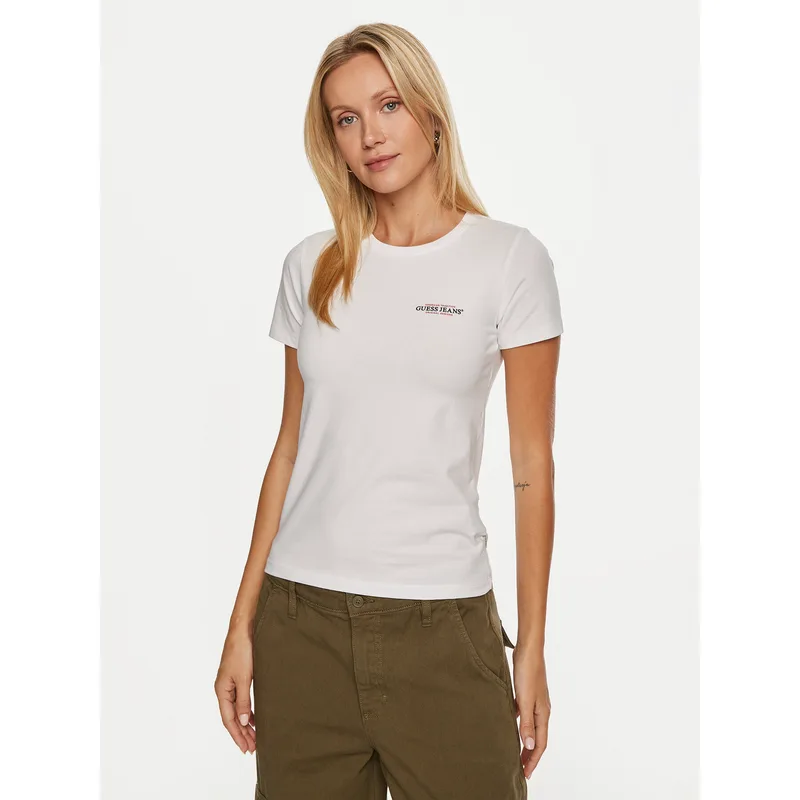 Guess Jeans T-Shirt W4YI02 J1314 Λευκό Slim Fit
