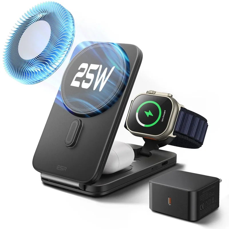 ESR Qi2.2 Foldable 3in1 MagSafe Wireless Charging Set 25W Black