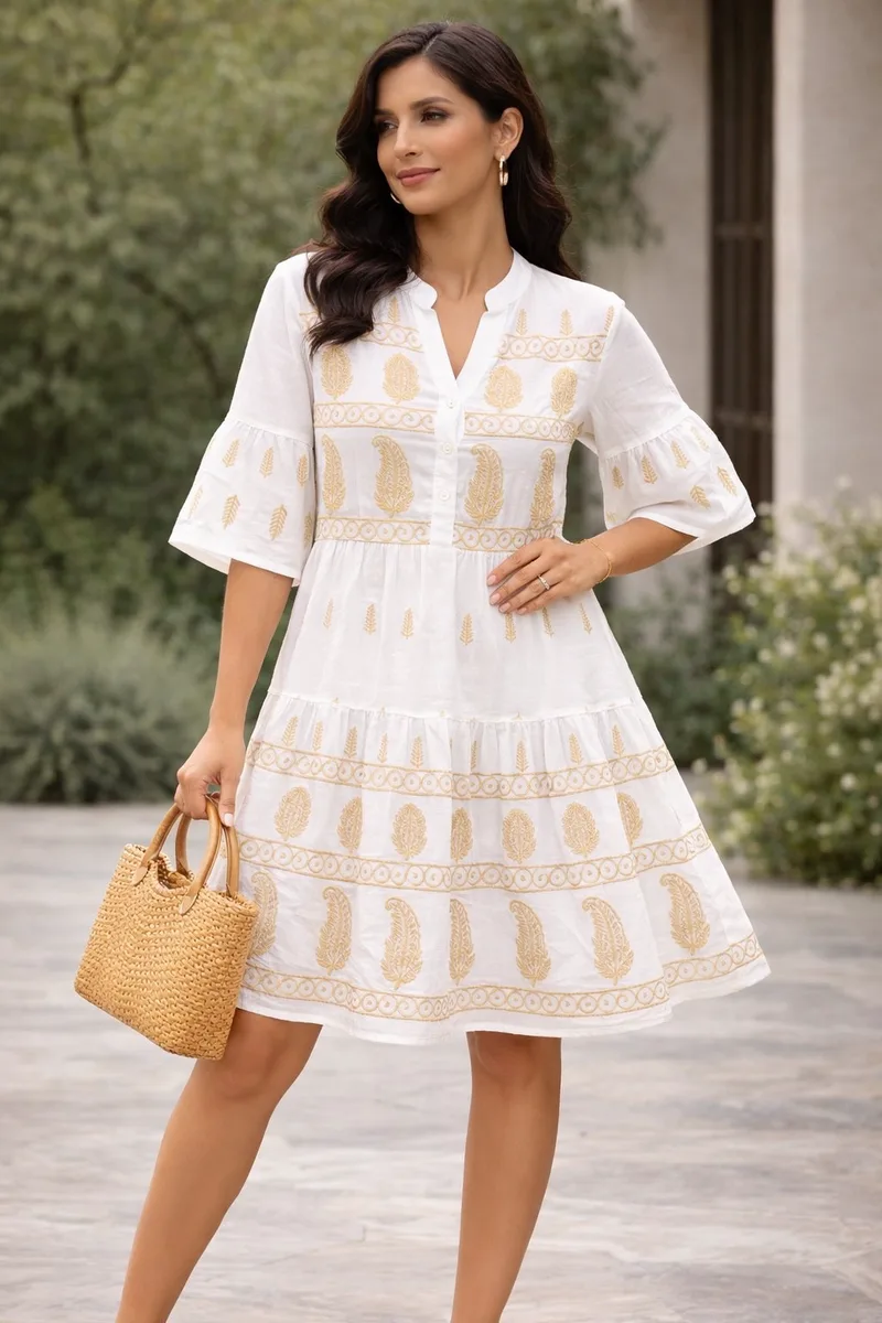 Boho Φόρεμα με Κέντημα Άσπρο| Dress Up Άσπρο